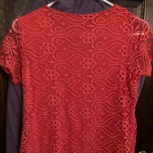 Women's Coral colored lace and chiffon top